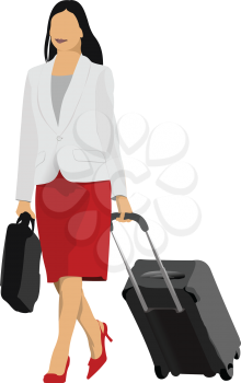 Business woman with suitcase. Vector illustration
