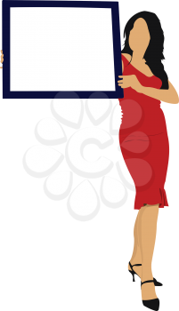 Young woman with note board. Colored Vector illustration