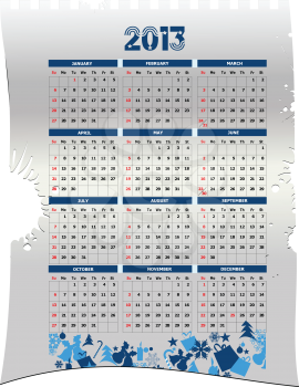 2013 calendar with Christmas images. Vector illustration 