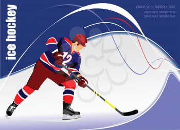 Ice hockey player poster. Vector illustration 