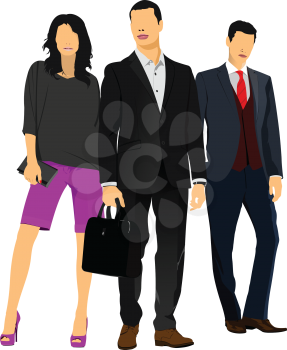 Two businessmen and businesswoman women over white background. Vector illustration