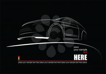 White silhouette of car on black background. Vector illustration