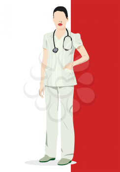 Medical doctor with doctor`s smock. Vector illustration