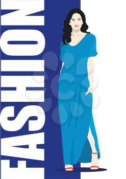 Silhouette of fashion woman in blue. Vector illustration