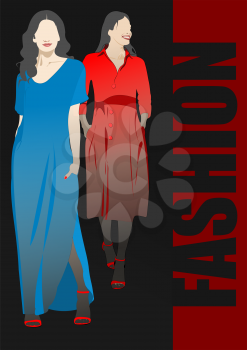 Silhouettes of fashion women. Vector illustration