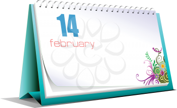Vector 3d  illustration of desk calendar. Valentine`s Day
