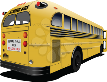 Yellow school bus waiting for school children. Vector 3d illustration