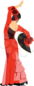 Beautiful young woman dancing flamenco isolated on white. Vector 3d illustration