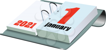 Vector 3d  illustration of desk calendar. 1 january