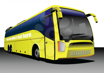 Yellow tourist or City bus on the road. Coach. Vector illustration