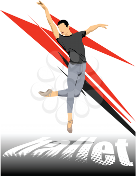 Modern ballet dancer colored illustration. Poster