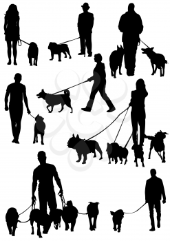 Set of dogs silhouette. Vector B&W illustration