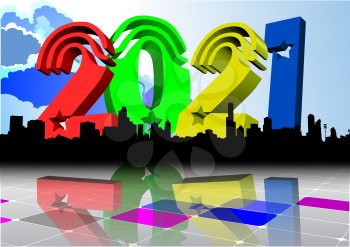 Vector 3d illustration of  2021 year