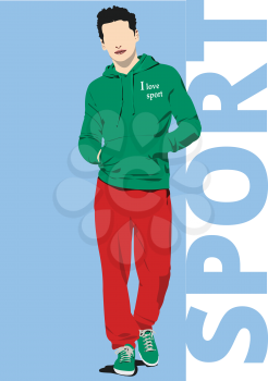 Young athlete  man in red-green in sports suit.Vector 3d illustration