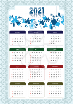 2021 calendar. Can be used as organizer. Color vector illustration 