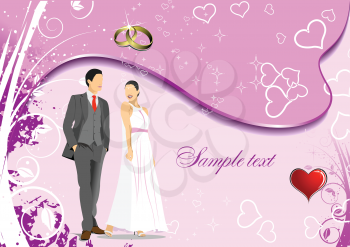 Wedding or Valentine`s Day.  Greeting Card. Vector 3d  illustration. Invitation card