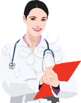 Medical doctor with doctor`s smock. Vector 3d illustration
