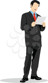 Businessman reading an important document. 3d vector illustration