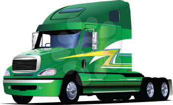Green truck on the road. Vector 3d  illustration
