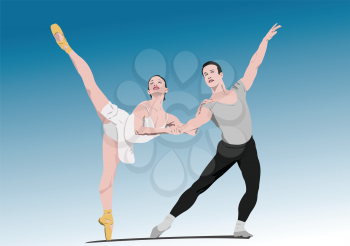 Classical ballet dancers. Vector Colored 3d illustration