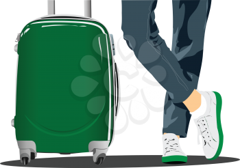 Image of Man with suitcase. Vector 3d illustration
