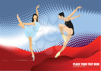 Modern ballet dancer on abstract background. Color vector 3d illustration