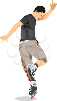 Roller skater illustration silhouette on a white background. 3d color vector illustration