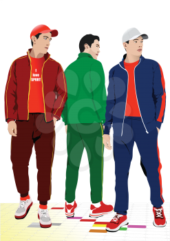 Three Young handsome men. Sportsmen.Vector 3d illustration