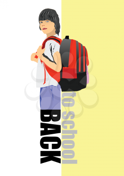  “Back to school” with schoolboy image. Vector 3d illustration