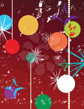 Royalty Free Clipart Image of a Grunge Christmas Background with Holiday Ornaments