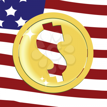 Royalty Free Clipart Image of a Dollar Sign on a Golden Emblem on a United States Flag Background