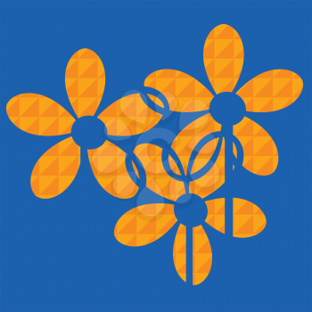 Royalty Free Clipart Image of a Three Flowers on a Blue Background