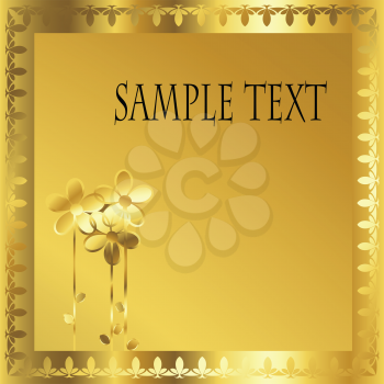 Royalty Free Clipart Image of a Golden Frame Card With Flowers in the Corner