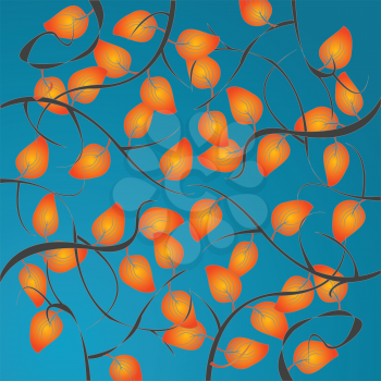 Royalty Free Clipart Image of Orange Leaves on an Aqua Background