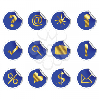 Royalty Free Clipart Image of a Collection of Stickers with Golden Web and Internet Signs