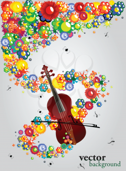 Music, flowers and violin, abstract vector background
