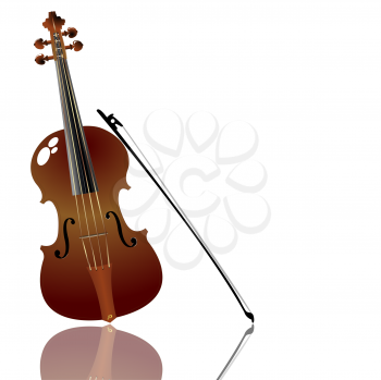 Bow and violin over white background