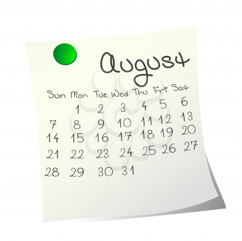 Calendar for August 2011 on paper