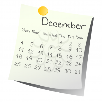 Calendar for December 2011 on paper