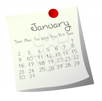 Calendar for January 2011 on paper