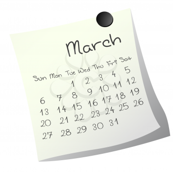 Calendar for March 2011 on paper