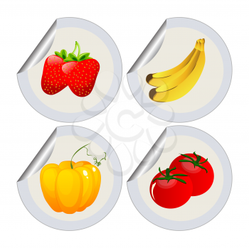 Fruits and vegetables stickers over white background