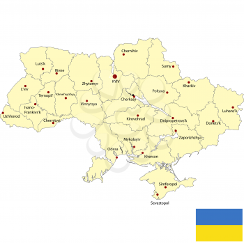 Detailed map of Ukraine with borders and flag