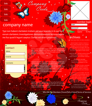 Web template with various insects and flowers, easy to edit vector