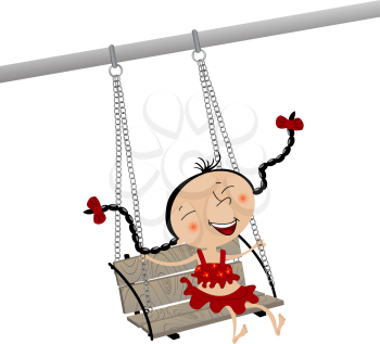 Illustration of a little smiling girl enjoing a swing