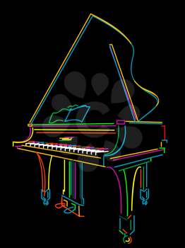 Classical grand piano sketch over black