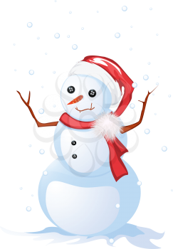 Image shows a smiling snow man, isolated and grouped objects over white