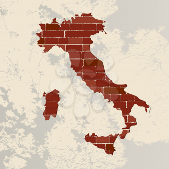 Italy map on a brick wall