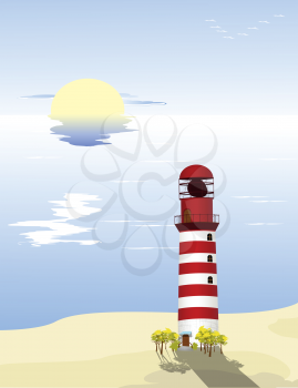 Summer landscape on a beach with red light house