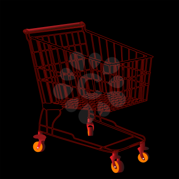 Red shopping trolley silhouette against black background